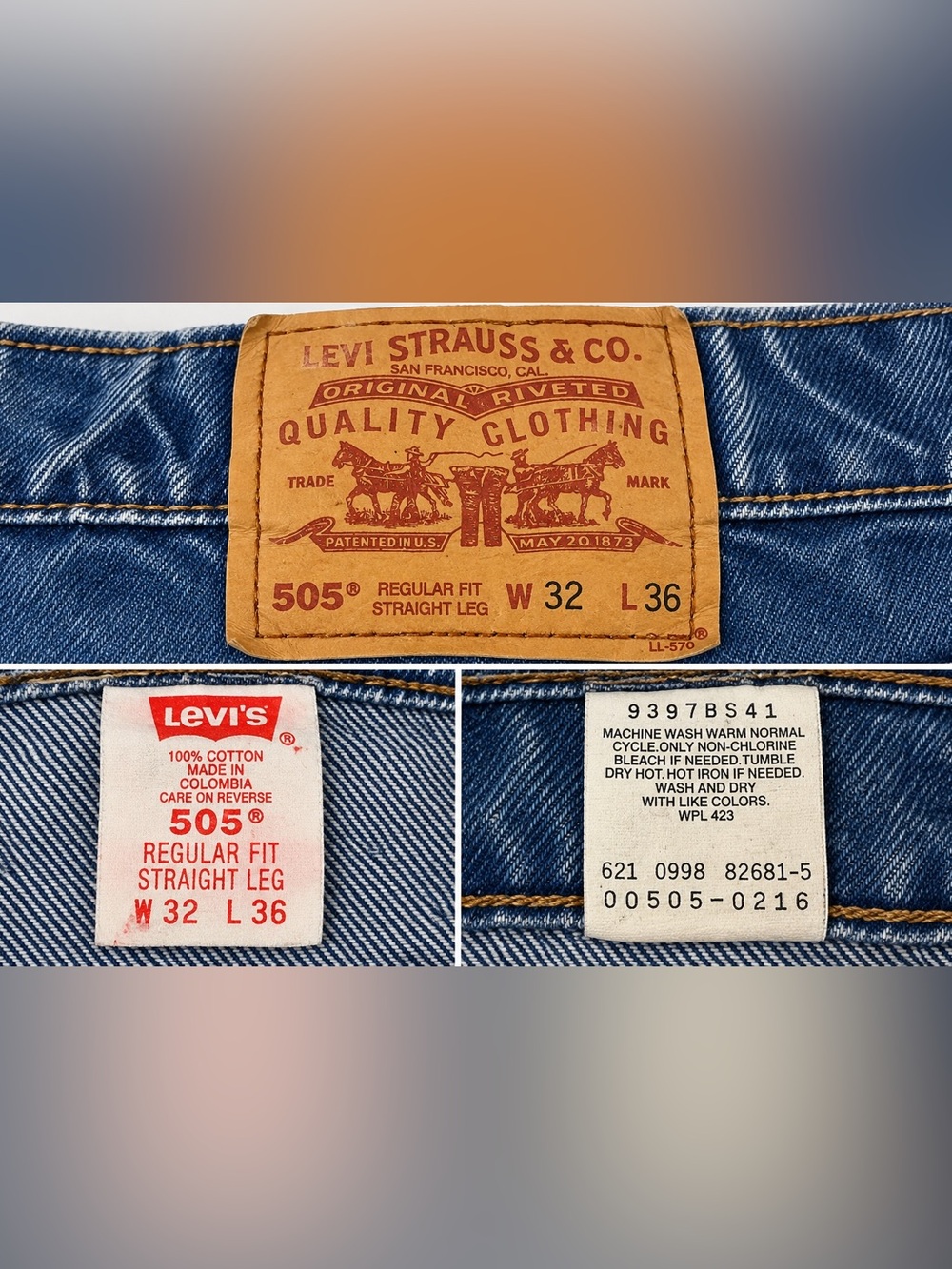 Levi's Men's Straight Jeans in Blue Denim with Gold Stitching and Red Label